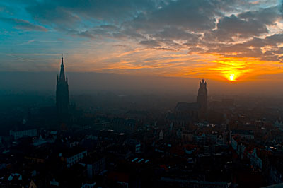 sunset over Bruges