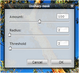 Using Pixlr - unsharp mask dialog box