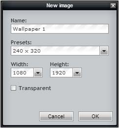 Create a 'new' image using the dimensions of your mobile phone's screen. Using Pixlr - start image dialog box