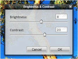 Pixlr dialog box - changinf brightness and contrast