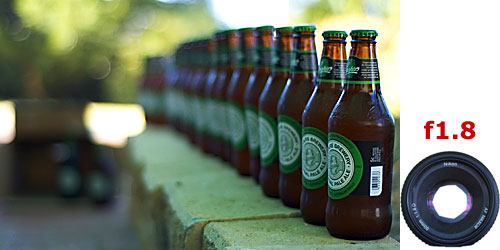 example of depth of field - f1.8 - using beer bottles as an example