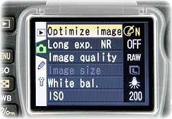 digital camera menu