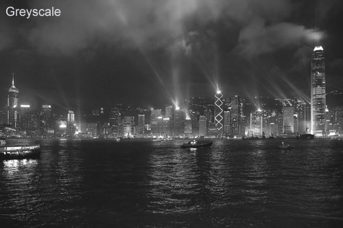 black and white photograph of Hong Kong Harbour - showing the benefits of using the channel mixer to convert from colour to black and white