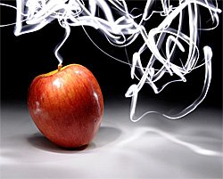 painting with light - light trails around an apple