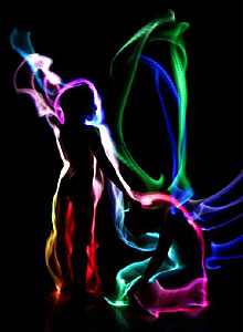 painting with light - coloured lights around children